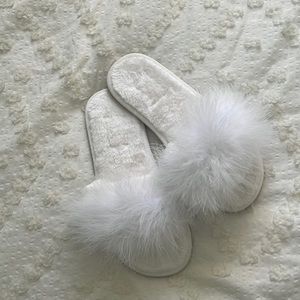 White fuzzy slippers (perfect for bride)